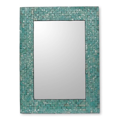 Glass Mosaic Rectangular Wall Mirror Hand Crafted 'Aqua Cosmos' NOVICA India   382536667345